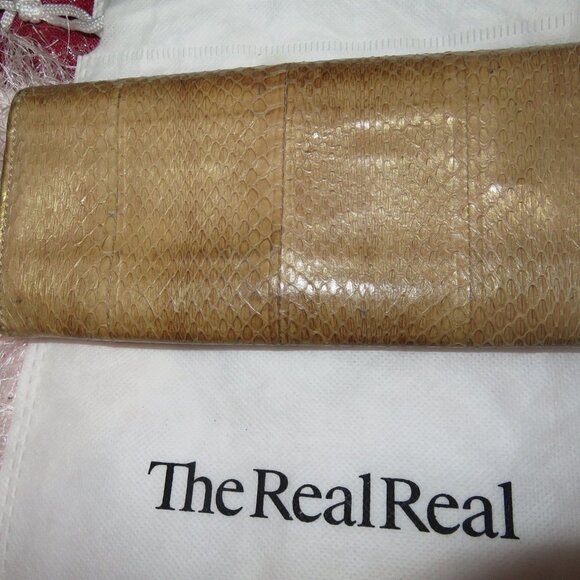 Jimmy Choo Gold c Snakeskin Long Bifold Wallet Gold Tone Hardware EUC - Picture 2 of 12